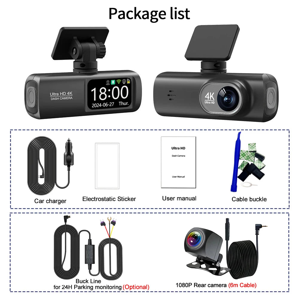 Aurora Stealth : 4K+1080P Front and Rear Dash Cam with GPS, App Connection, and 24H Parking Monitor