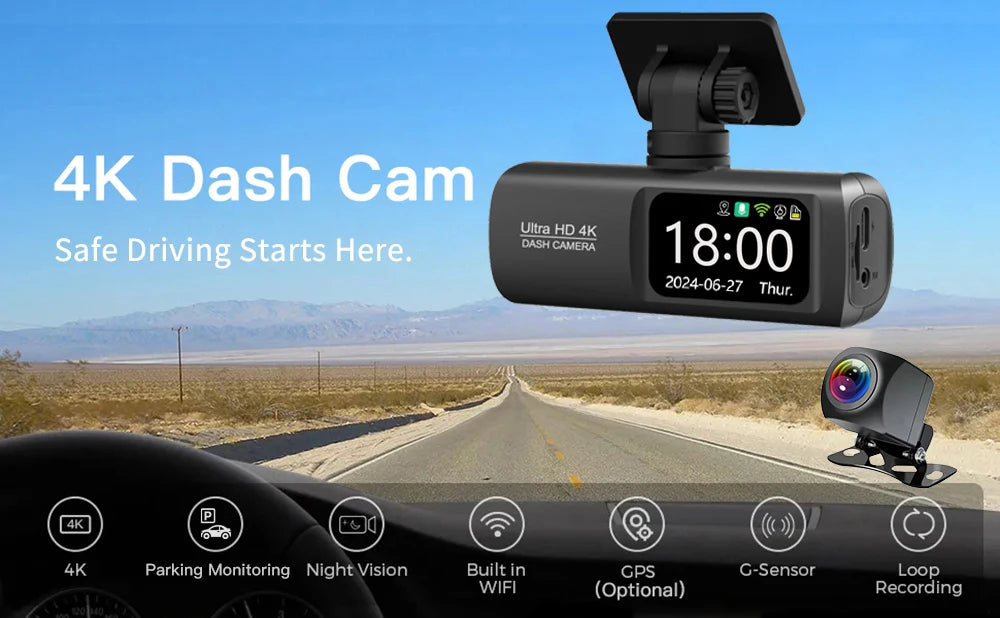 Aurora Stealth : 4K+1080P Front and Rear Dash Cam with GPS, App Connection, and 24H Parking Monitor