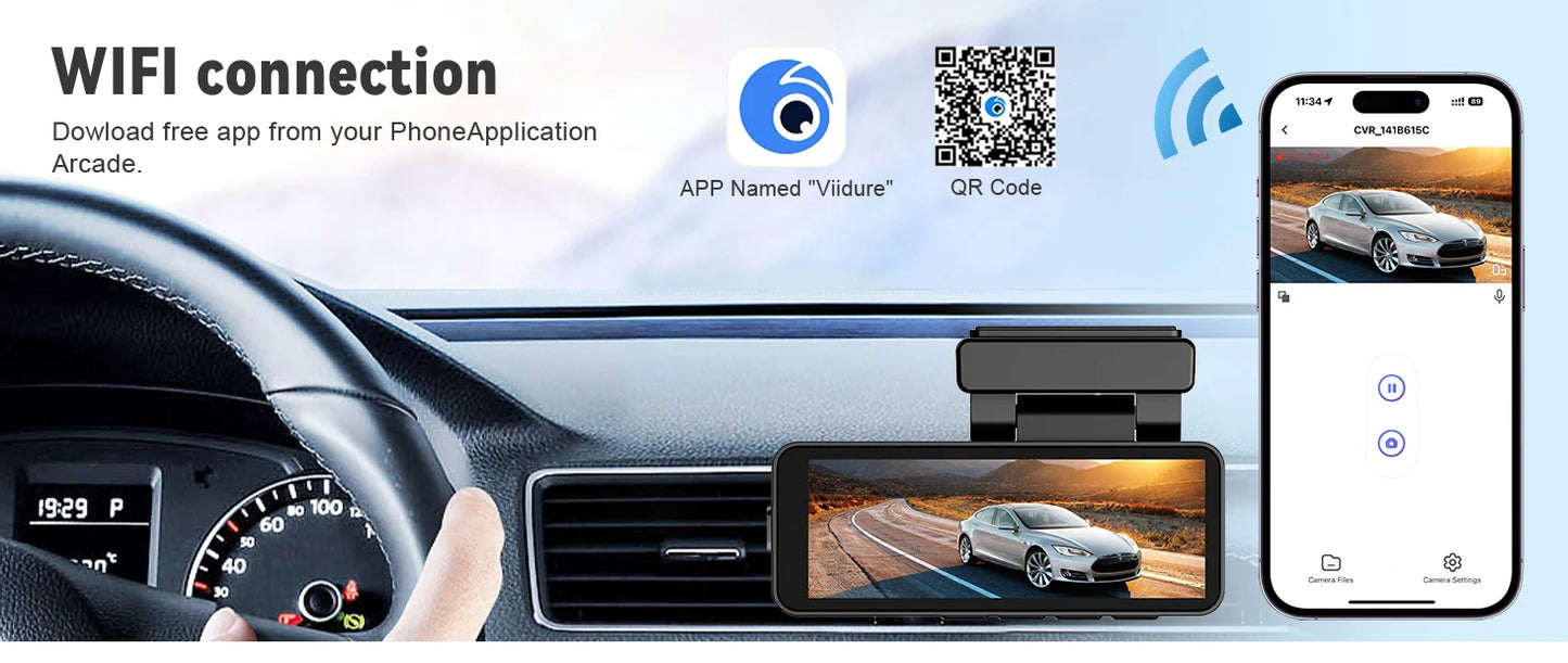 Aurora Optic : 4K/1080P Full HD Front & Rear Dash Camera, Touch Screen, Wi-Fi App Connection, GPS, 24H Parking, WDR