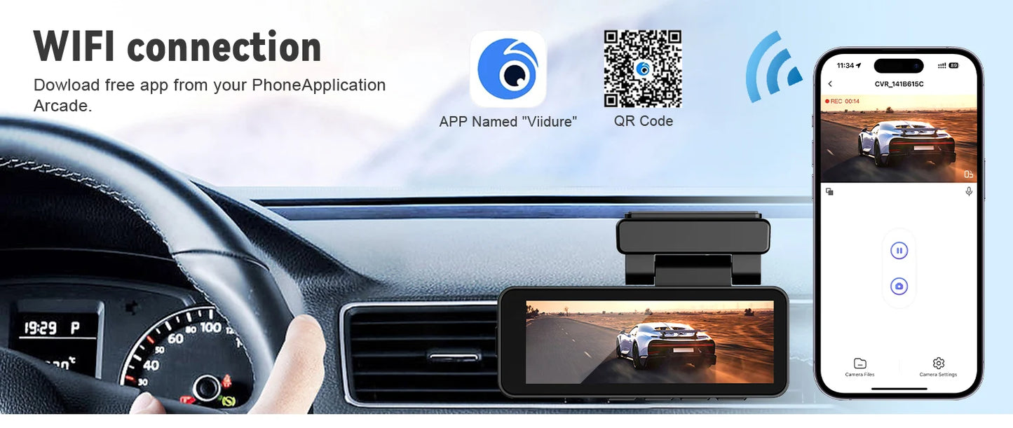 Aurora Optic Pro : Dash Cam Front & Rear, 4K/1080P HD, Wi-Fi App, GPS, 24H Parking Mode, WDR, Night Vision, 170° Wide Angle Lens