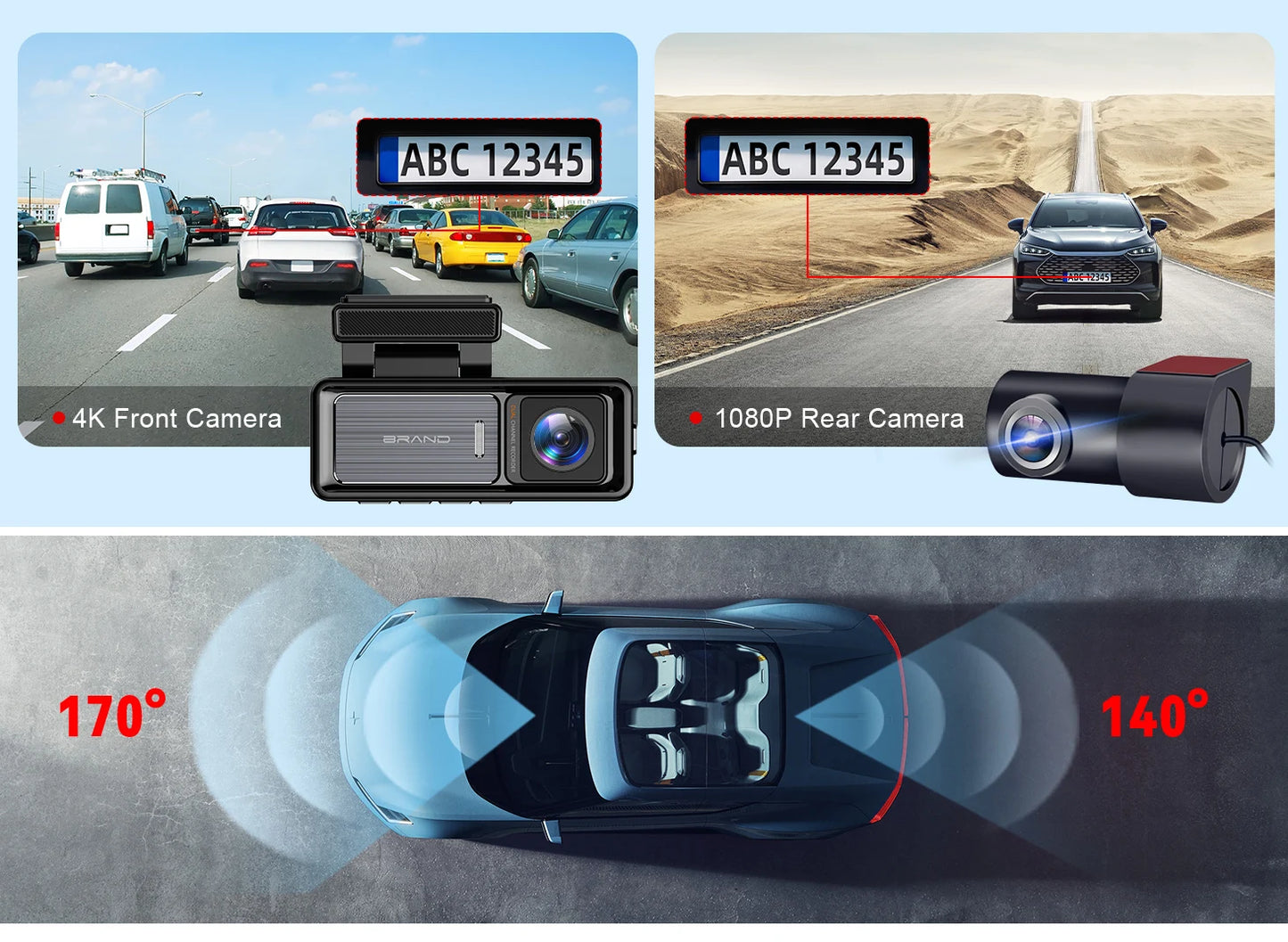 Aurora Optic : 4K/1080P Full HD Front & Rear Dash Camera, Touch Screen, Wi-Fi App Connection, GPS, 24H Parking, WDR