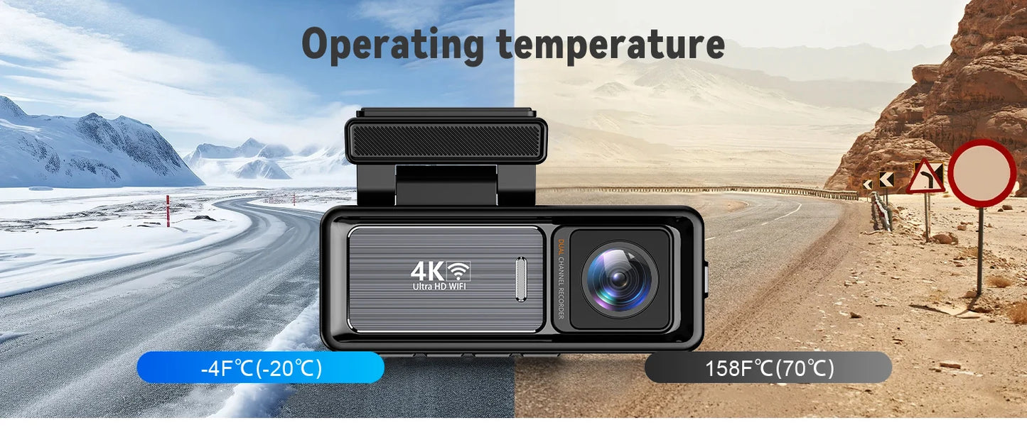 Aurora Optic : 4K/1080P Full HD Front & Rear Dash Camera, Touch Screen, Wi-Fi App Connection, GPS, 24H Parking, WDR