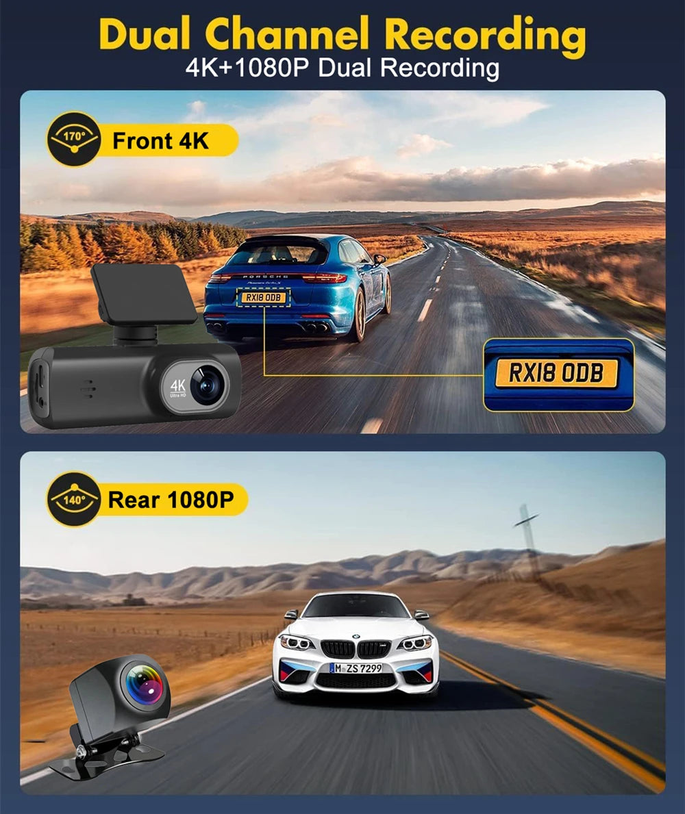 Aurora Stealth : 4K+1080P Front and Rear Dash Cam with GPS, App Connection, and 24H Parking Monitor