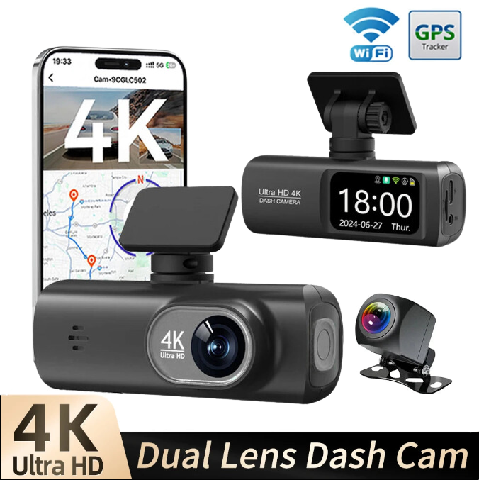 Aurora Stealth : 4K+1080P Front and Rear Dash Cam with GPS, App Connection, and 24H Parking Monitor