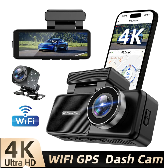 Aurora Optic Pro : Dash Cam Front & Rear, 4K/1080P HD, Wi-Fi App, GPS, 24H Parking Mode, WDR, Night Vision, 170° Wide Angle Lens