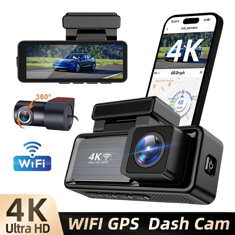 Aurora Optic : 4K/1080P Full HD Front & Rear Dash Camera, Touch Screen, Wi-Fi App Connection, GPS, 24H Parking, WDR